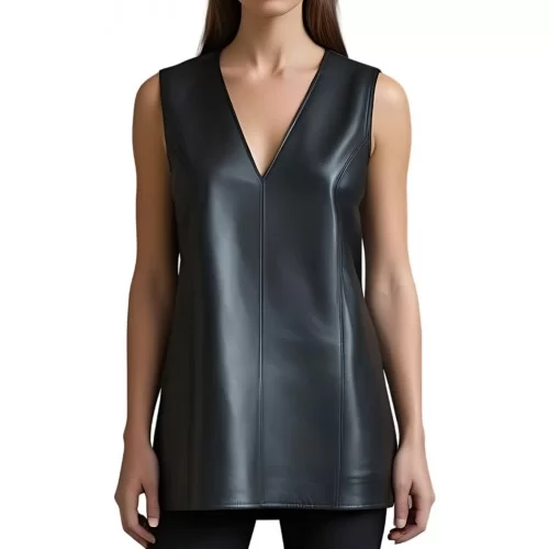 Tunique pour femme en cuir d'agneau noir modèle Inès