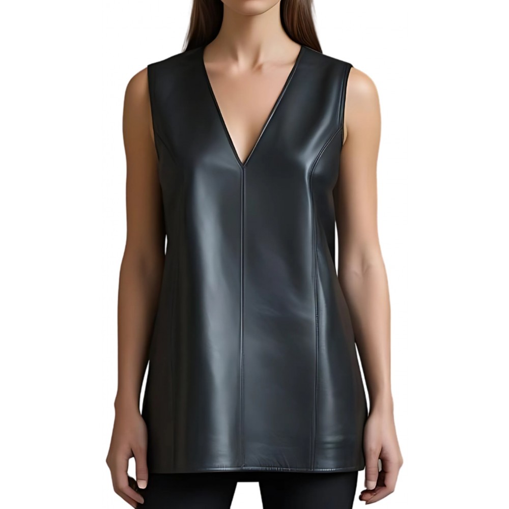 Tunique pour femme en cuir d'agneau noir modèle Inès