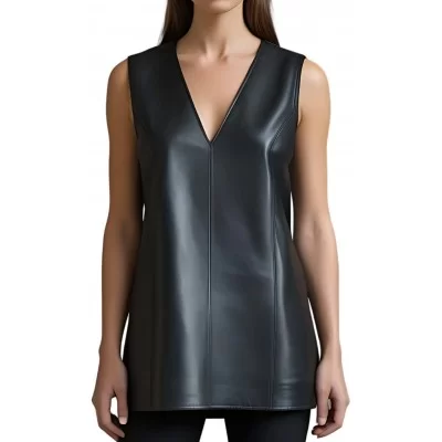 Tunique pour femme en cuir d'agneau noir modèle Inès