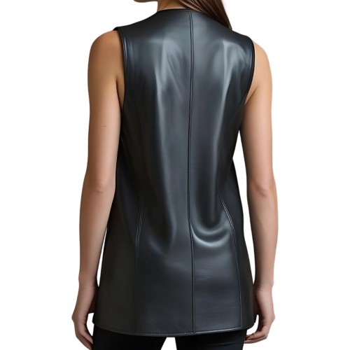 Tunique pour femme en cuir d'agneau noir modèle Inès