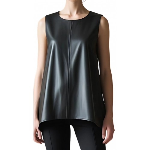 Tunique large et asymétrique femme en cuir d'agneau noir  modèle Kurlie