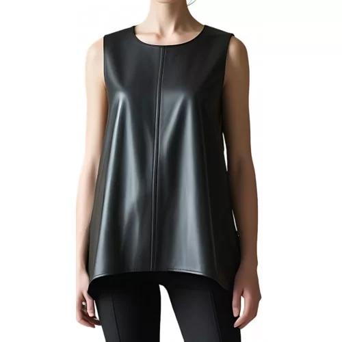 Tunique large et asymétrique femme en cuir d'agneau noir modèle Kurlie