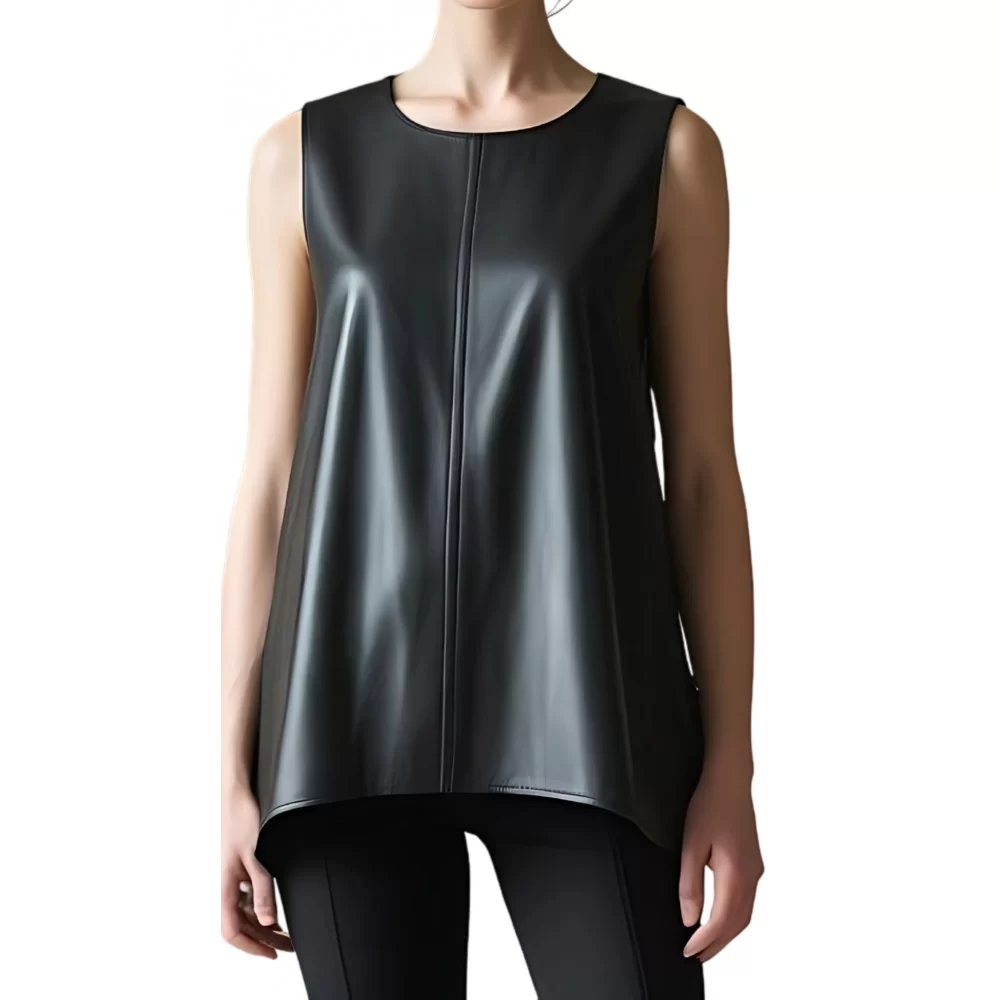 Tunique large et asymétrique femme en cuir d'agneau noir modèle Kurlie