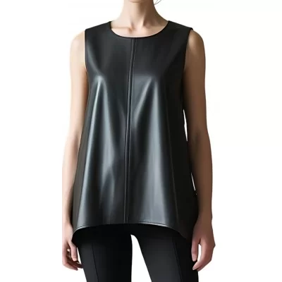 Tunique large et asymétrique femme en cuir d'agneau noir modèle Kurlie