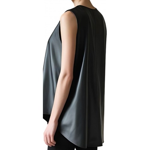 Tunique large et asymétrique femme en cuir d'agneau noir  modèle Kurlie