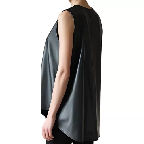 Tunique large et asymétrique femme en cuir d'agneau noir modèle Kurlie