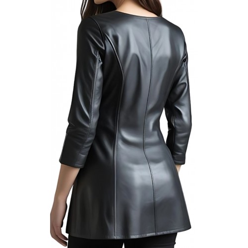 Tunique femme en cuir d'agneau noir manches deux tiers modèle Crolie