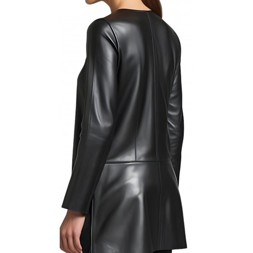 Tunique femme en cuir d'agneau noir manches deux tiers modèle Crolie