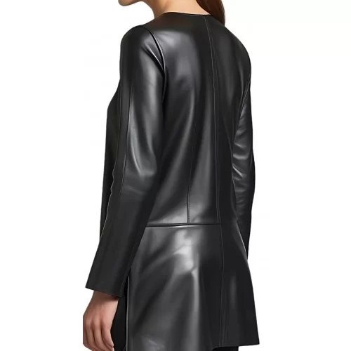 Tunique femme en cuir d'agneau noir manches deux tiers modèle Crolie