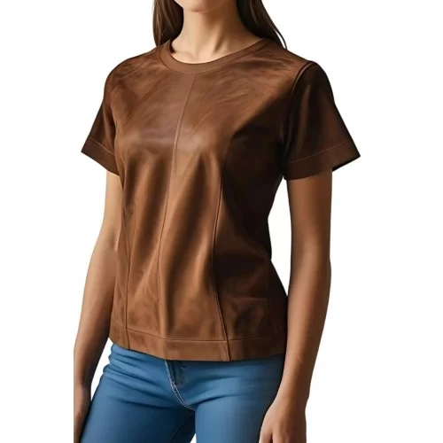 Tee shirt en agneau velours façon daim couleur marron modèle Liméa