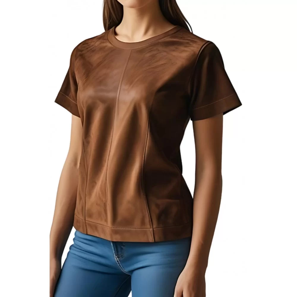 Tee shirt en agneau velours façon daim couleur marron modèle Liméa