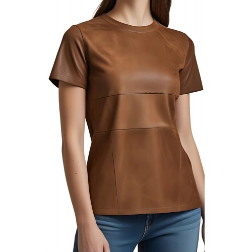 Tee shirt en agneau velours façon daim couleur marron modèle Louison