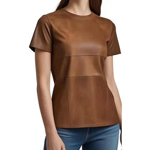 Tee shirt en agneau velours façon daim couleur marron modèle Louison