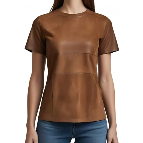 Tee shirt en agneau velours façon daim couleur marron modèle Louison