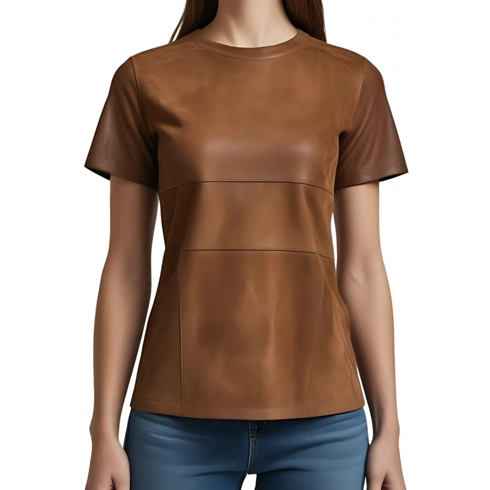 Tee shirt en agneau velours façon daim couleur marron modèle Louison