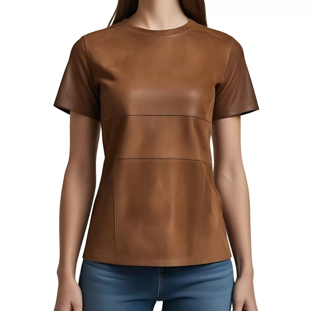 Tee shirt en agneau velours façon daim couleur marron modèle Louison