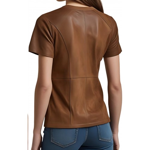 Tee shirt en agneau velours façon daim couleur marron modèle Louison