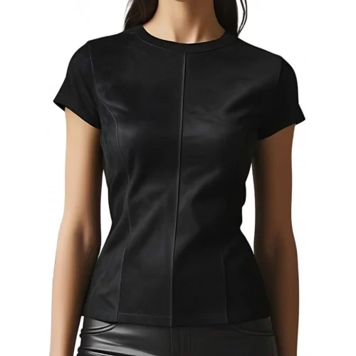 Tee shirt femme en peau d'agneau velours noir modèle Zéli