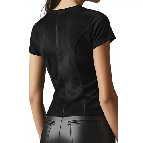 Tee shirt femme en peau d'agneau velours noir modèle Zéli