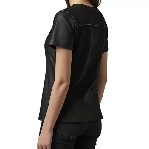 Tee shirt femme classique en cuir d'agneau noir modèle Nolwenn