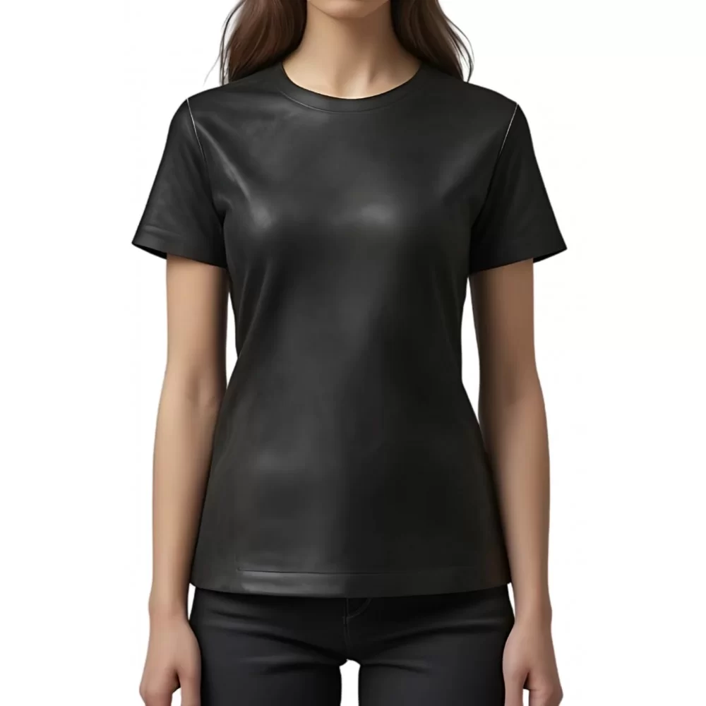 Tee shirt femme classique en cuir d'agneau noir modèle Nolwenn