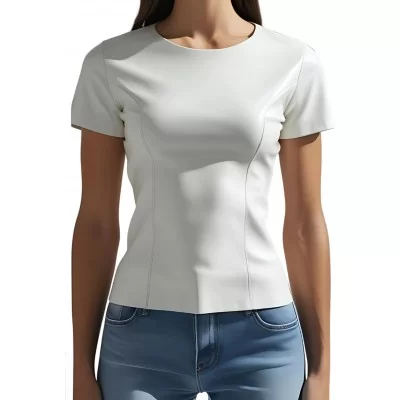 Tee shirt femme en cuir d'agneau blanc modèle Arleen