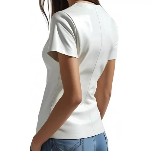 Tee shirt femme en cuir d'agneau blanc modèle Arleen