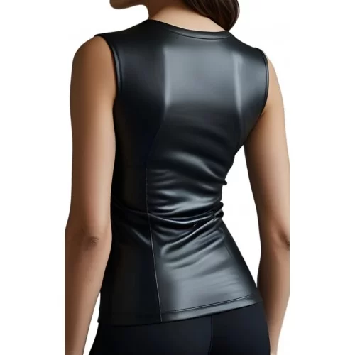 Tee shirt débardeur femme en cuir d'agneau stretch noir modèle Mellie