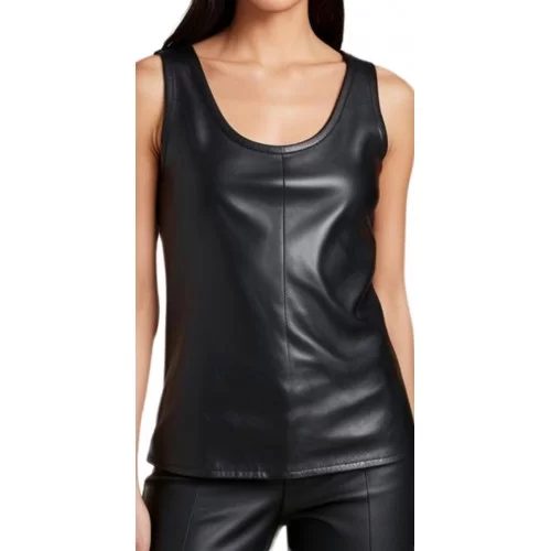 Débardeur femme en cuir d'agneau noir modèle Melisenda