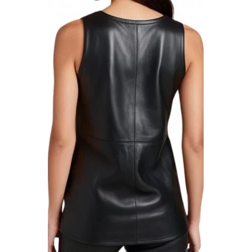 Débardeur femme en cuir d'agneau noir modèle Melisenda