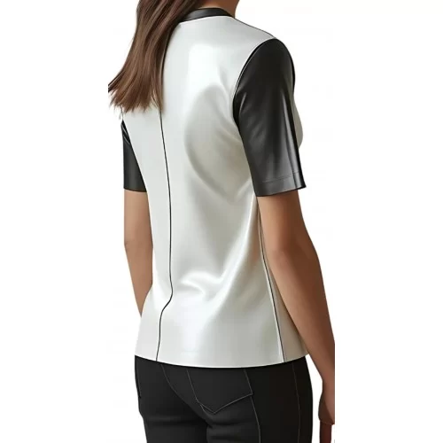 Tee shirt femme bicolore en cuir d'agneau noir et blanc modèle Maria