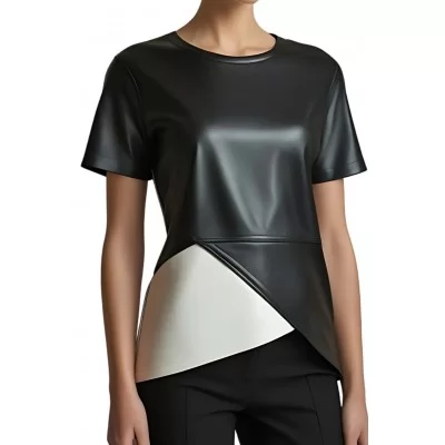 Tee shirt femme bicolore en cuir d'agneau noir et blanc modèle lolane