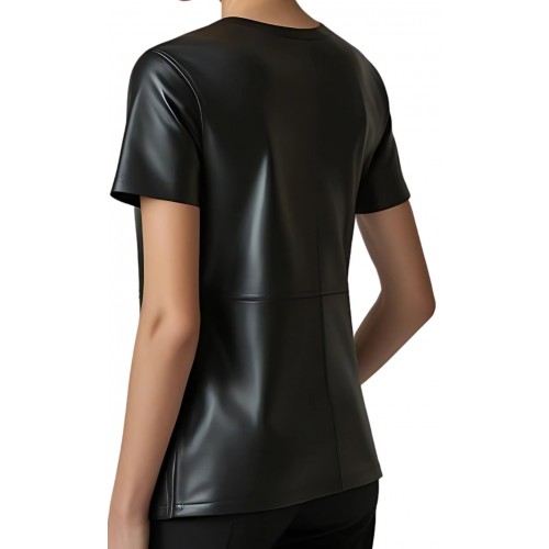 Tee shirt femme bicolore en cuir d'agneau noir et blanc modèle lolane
