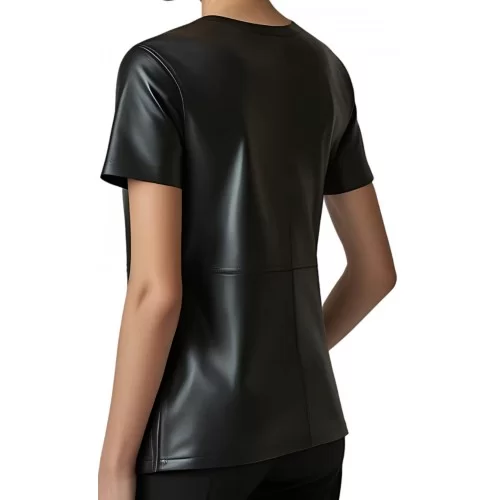 Tee shirt femme bicolore en cuir d'agneau noir et blanc modèle lolane