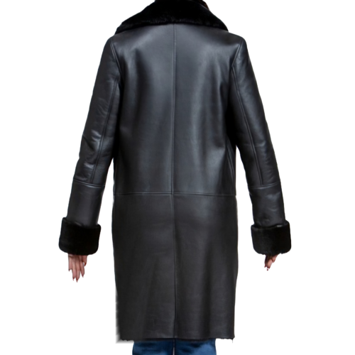Trois quard mouton retourné peau lainé extèrieur aspect cuir huilé couleur noir intèrieur poils courts modèle Adranal