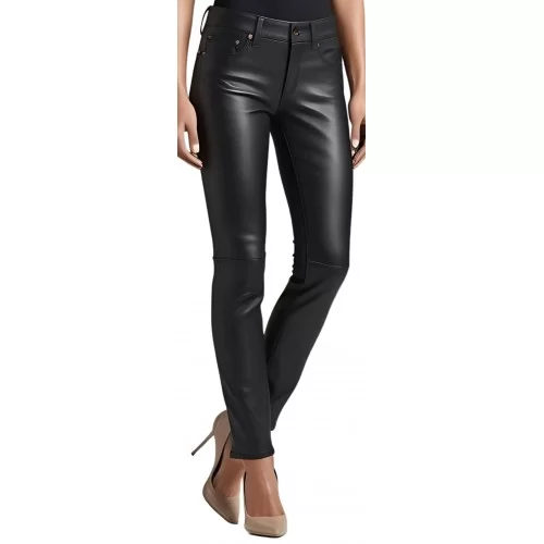 Pantalon jeans femme en cuir d'agneau stretch noir modèle Karisse