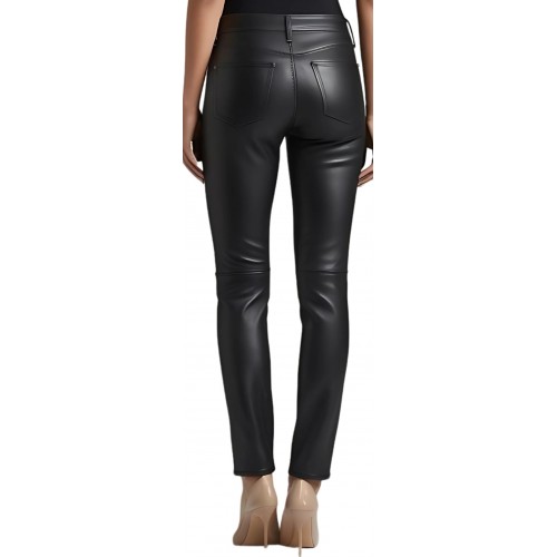 Pantalon jeans femme en cuir d'agneau stretch noir modèle Karisse