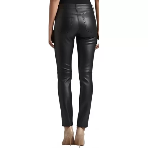Pantalon jeans femme en cuir d'agneau stretch noir modèle Karisse