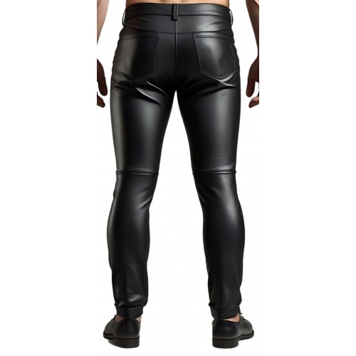 Pantalon jeans  homme en cuir d'agneau stretch noir modèle Plizza