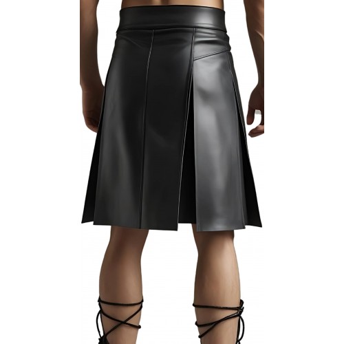 Kilt en cuir d'agneau noir modèle Gladia