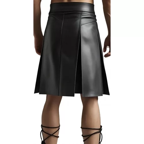 Kilt en cuir d'agneau noir modèle Gladia