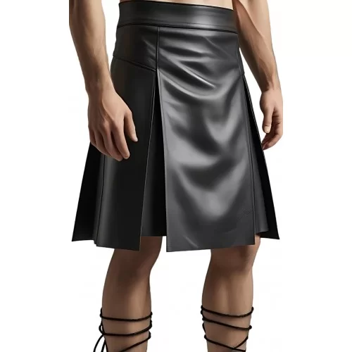 Kilt en cuir d'agneau noir modèle Gladia