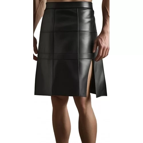 Kilt jupe gladiateur en cuir d'agneau noir modèle Ceasar