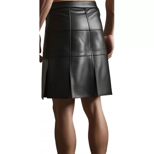 Kilt jupe gladiateur en cuir d'agneau noir modèle Ceasar