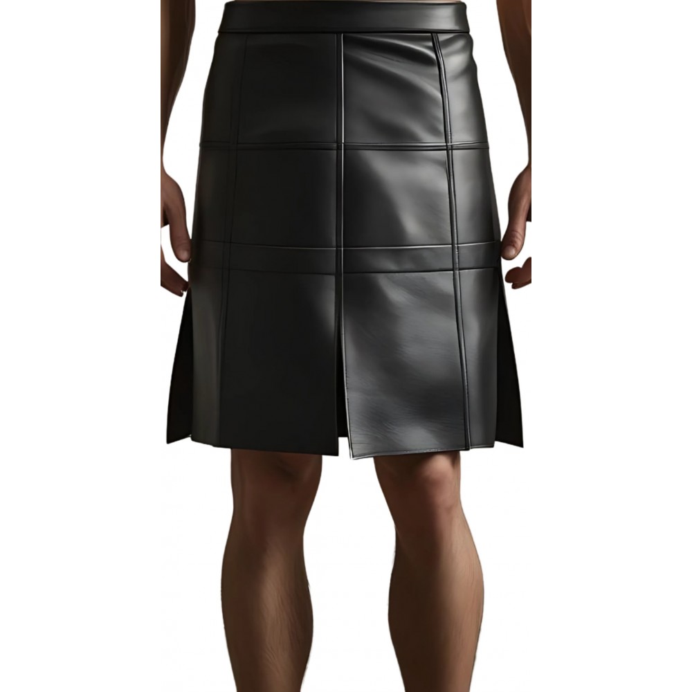 Kilt jupe gladiateur en cuir d'agneau noir modèle Ceasar