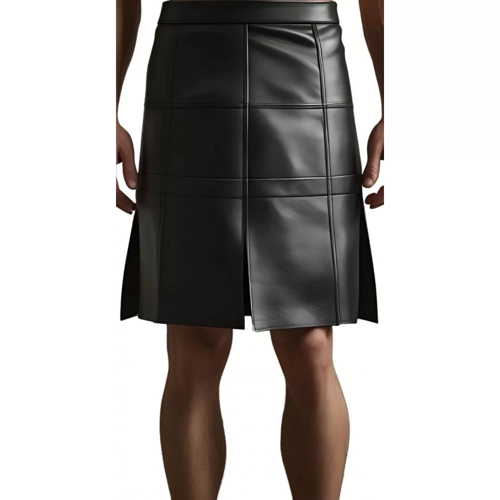 Kilt jupe gladiateur en cuir d'agneau noir modèle Ceasar
