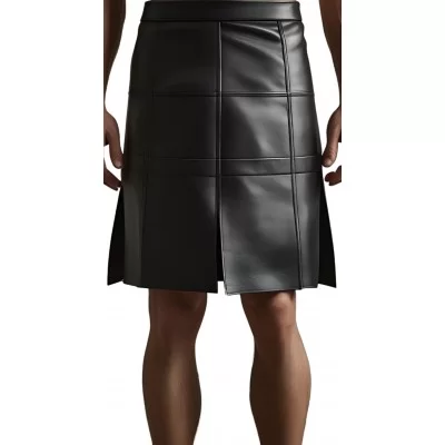 Kilt jupe gladiateur en cuir d'agneau noir modèle Ceasar