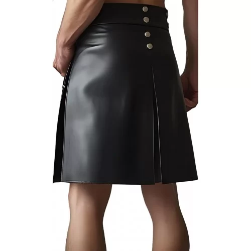 Kilt jupe gladiateur en cuir d'agneau noir avec rivets ronds en métal argent modèle Naomi