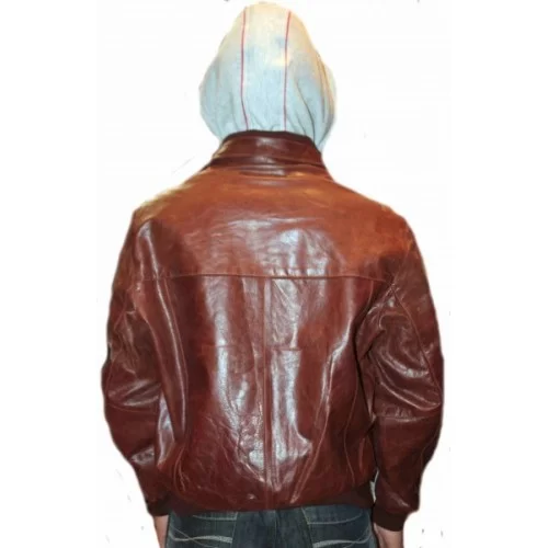 Blouson cuir homme vachette couleur châtaigne capuche tissu amovible modèle Reddy