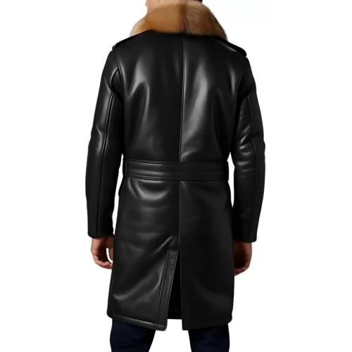 Trois quart homme en cuir d'agneau noir col en renard naturel véritable amovible fermeture par boutons modèle Richardy